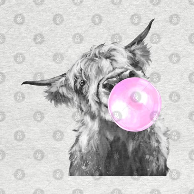 Bubblegum Black and White Highland Cow by bignosework